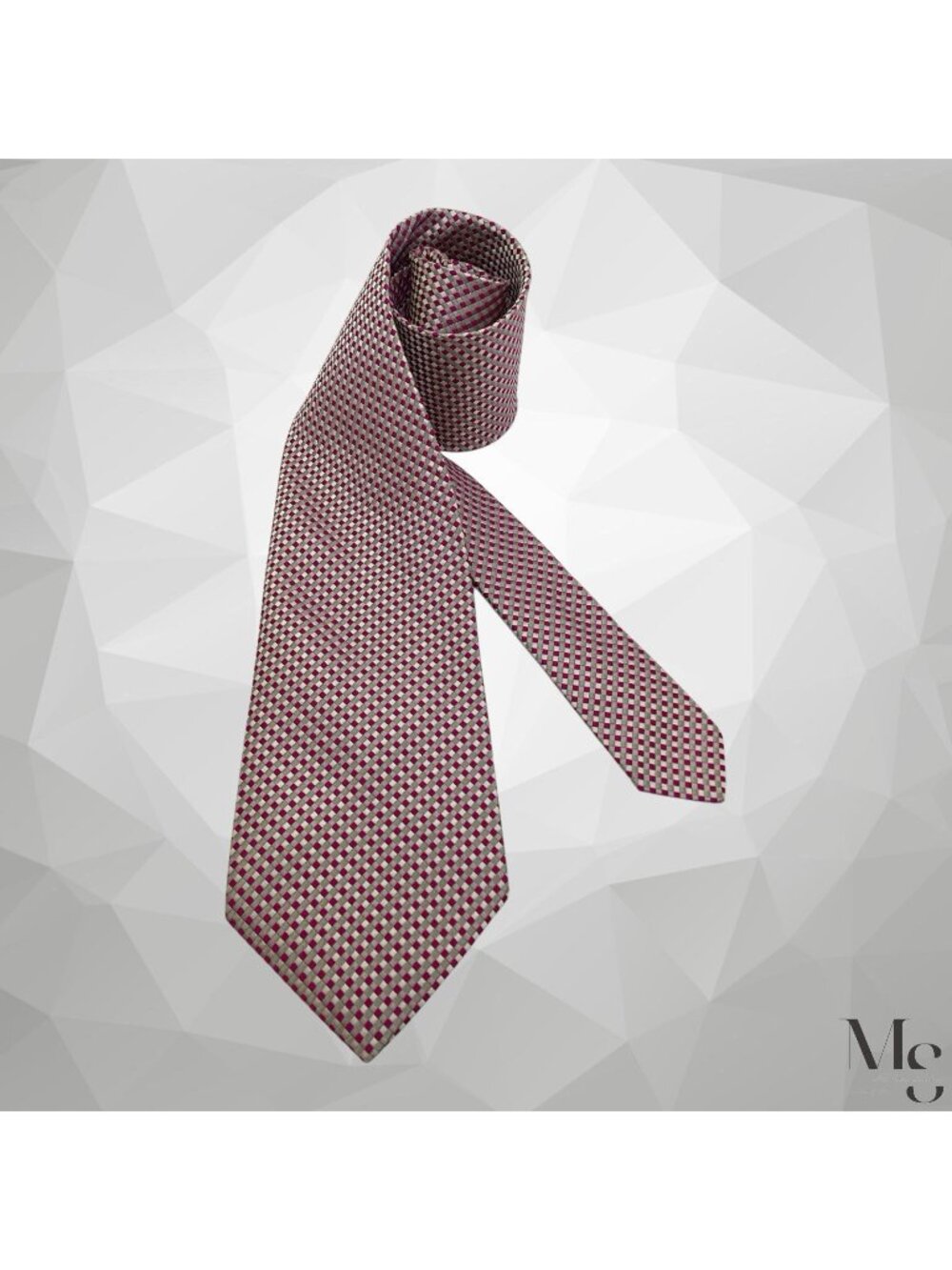 CHARVET PLACE VENDÔME Pinkish Red & Gray Geometric Silk Tie France 58”-3.75" EC